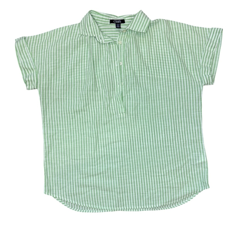 Chaps Mint Striped quarter button striped linen shirt